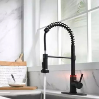 Robinet de cuisine moderne à poignée unique avec capteur automatique - Noir mat, douchette extractible, céramique, SUS304, mitigeur d'eau LED, économie d'énergie