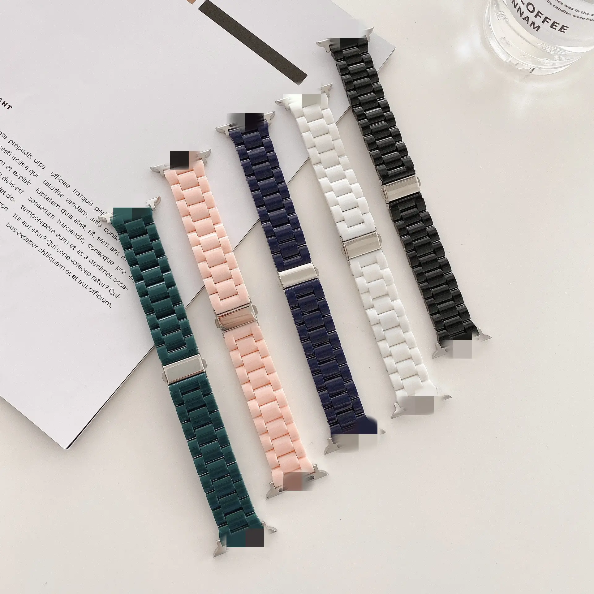 Luxury Men Women Solid Color PC Three Bead Watch Band For Apple Watch 42mm 44mm 45mm 38mm 40mm Watch Strap For Samsung 20mm 22mm