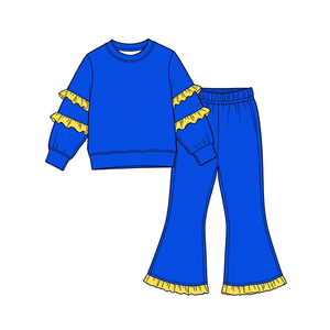 ชุดเสื้อแขนยาวสีพื้นสำหรับเด็กผู้หญิงสไตล์ล่าสุดและกางเกงขาบาน - Product Image 5