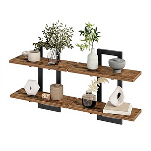 Étagères flottantes en bois d'ingénierie sculpté, murales, à double niveau, modernes - Gain de place pour salon, chambre, salle de bain, outils - Product Image 4