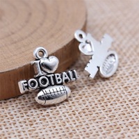 Breloque Cœur Football Américain 19x16mm en Alliage de Zinc Argent Vieilli pour Tirette de Fermeture Éclair Jour de Match