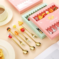 Ensemble cadeau de couverts de table mignons en acier inoxydable, avec cuillère à mélanger à tête en silicone motif poupée de dessin animé et fourchette, pour le café, pour le marché international