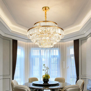 Lámpara de Araña de Cristal con Acabado Dorado, Base para Bombilla E26, LED Blanco Cálido de 3500K, Altura Ajustable, Garantía de 5 Años, Lámpara Colgante Tipo Tambor Grande - Product Image 2