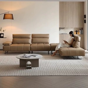 Sofá de cuero Roma, de piel de vaca de grano completo, seccional esquinero, respaldo alto ajustable, para sala de estar, independiente. - Product Image 1