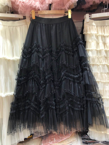 Classic and versatile high waist slimming light luxury beaded multi-layer <b>mesh</b> fairy cake <b>skirt</b> mid length <b>skirt</b> - Product Image 3
