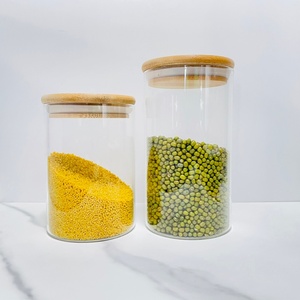 <b>Clear</b> Glass Canister Air Tight Food Storage <b>Containers</b> with Natural Bamboo Wooden Lid Kitchen Canister Glass Jars Bottles - Product Image 3
