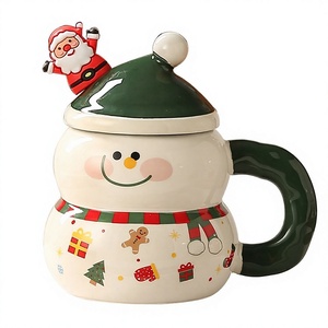 Moderne Kerstman Keramische Mok met Hoeddeksel Schattig Kerstversiering Koffiemok in Cadeaudoos voor een Feestdagcadeau - Product Image 4