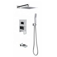 Ensemble de pomme de douche carrée à effet pluie et de poignée, robinetterie de douche murale, garniture de robinet de douche en métal, kits de réparation (avec vanne de douche)