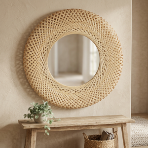 High Quality Bamboo <b>Small</b> <b>Round</b> Bohemian Design Washable Wall Hanging Bathroom Bedroom <b>Mirror</b> Decor Wholesale Good Price - Product Image 3
