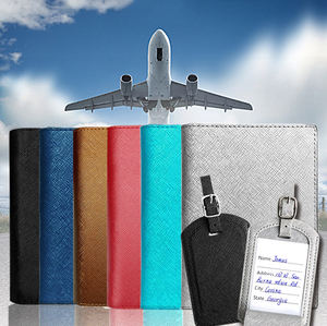 Promosyon 2 in 1 çok fonksiyonlu manuel çapraz desen taşınabilir PU deri pasaport yüzey koruma katı bagaj etiketi seyahat seti - Product Image 5