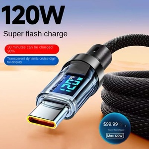 <span class=keywords><strong>Cable</strong></span> de Datos Tipo-C con Pantalla Digital Inteligente, <span class=keywords><strong>Carga</strong></span> Súper <span class=keywords><strong>Rápida</strong></span> de 120W, de Nailon, Compatible con Huawei, Xiaomi y <span class=keywords><strong>iPhone</strong></span> - Product Image 1