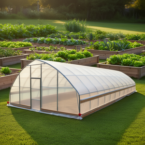 Tunnel Greenhouse 25 X 50 Ft 6 Mil EVA Plastic Film Metal Frame Hand Crank Roll Up <b>Sides</b> Garden Use - Product Image 2