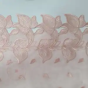 Fancy flower design embroidery lace fabric perforated design border tulle lace trim for lingerie