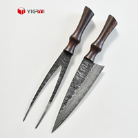 Ensemble de couteaux de chef forgés à la main en acier Damas, couteau de cuisine forgé, couteau à découper la viande et ensemble de fourchettes, coffret cadeau, vente en gros personnalisée
