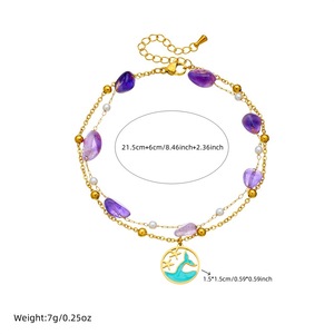 Ocean Whale Tail Double Layer Anklet Gold Stainless Steel Natural Purple Crystal Pearl Bead Starfish Gold Plated Jewelry Anklets - Product Image 6