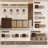 Comptoir de réception moderne en panneaux de bois tressé, éco-responsable, pour bureau d'entreprise, hall d'hôtel