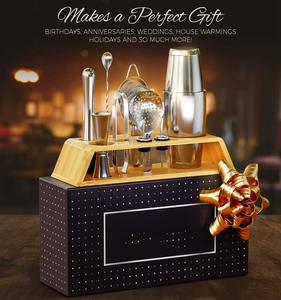 18 & 28oz Boston Shakers and Bar Tools Set con soporte de Bambú - Product Image 5