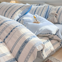 Ensemble de literie 4 pièces en coton 100% à rayures verticales, housse de couette minimaliste à rayures florales avec drap plat/drap-housse en option