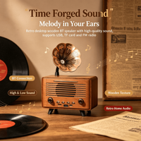 G3000 Mini Haut-parleur sans fil en bois 5.3 avec prise en charge Wi-Fi, carte TF/clé USB, son stéréo HiFi, design rétro, autonomie de 10 heures
