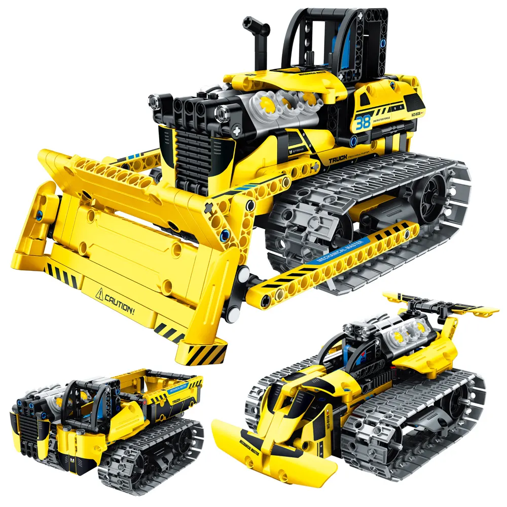 2.4G 4 Channel 3 in 1 452pcs Crawler Bulldozer APP Programming Stem Robot Kit RC Construction Remote Control Car Toys