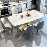 Table à manger rectangulaire en pierre frittée de luxe italienne, style marbre, avec pieds en métal pour la salle à manger à domicile ou l'hôtel