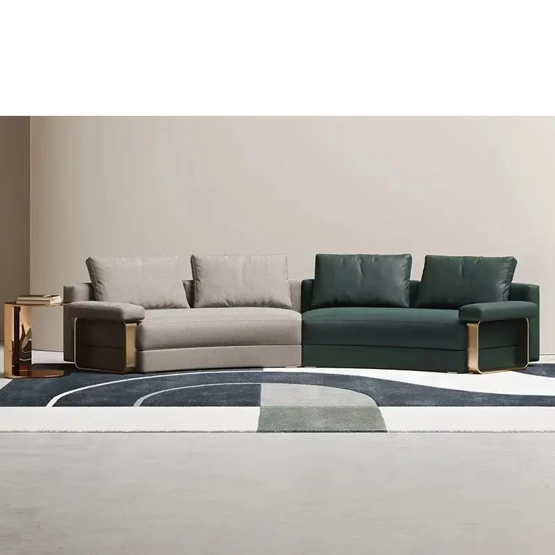 Divano curvo ad angolo in metallo con design in peluche di migliore qualità, divano moderno per soggiorno