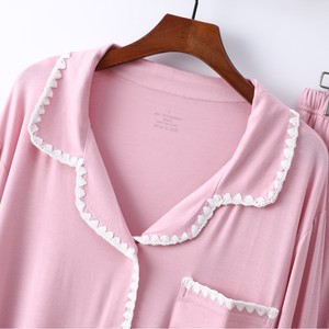 Conjunto de Pijama de Manga Larga para Mujer SUHE PJ-051, Cuello con Bordado, Ropa de Dormir Tejida para Primavera/Otoño, Estilo Simple - Product Image 3