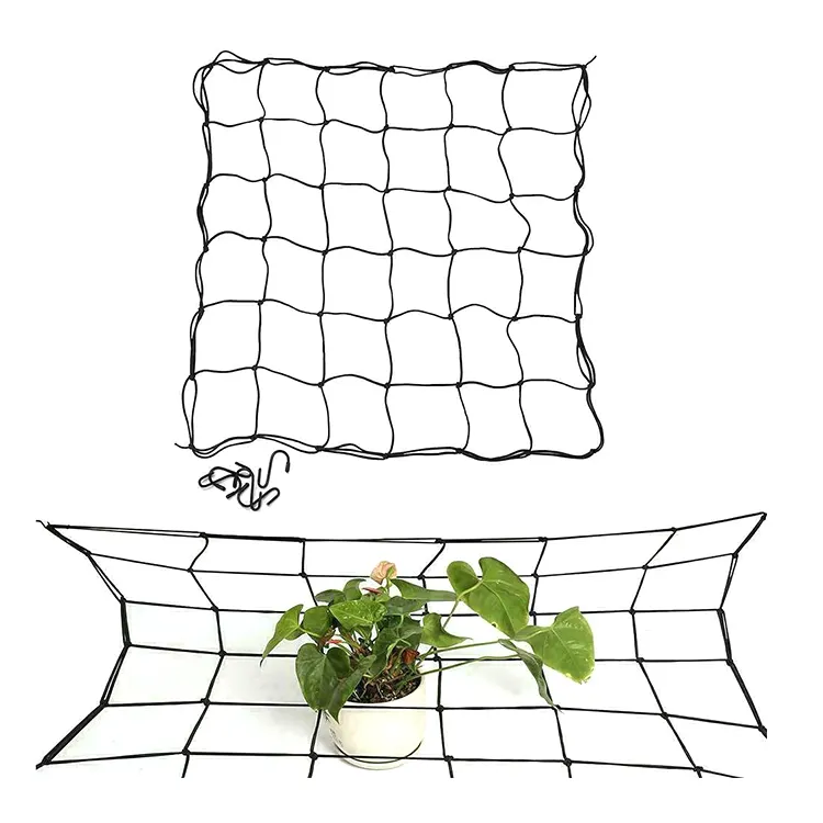 40*40cm hydroponic plastic Plant Trellis Net for Grow Tent Elastic Plant Net with Steel Hooks Indoor Grow Scrog Netting