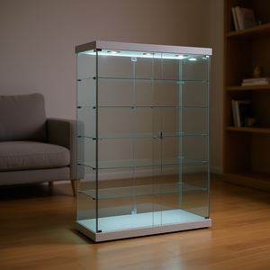 Vitrina Moderna de 143x53x200 cm con Vidrio Templado, Puertas con Cierre y Iluminación LED, Acabado Gris Claro - Product Image 3