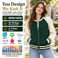 Cardigan zippé tricoté personnalisé pour femme, style veste universitaire de baseball, à manches longues, tricot décontracté, OEM ODM, vente en gros