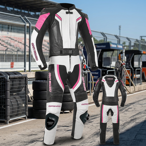 Traje de Motocicleta de Cuero para Mujer, Manga Larga, Bloques de Color, Impermeable, Rosa, Negro, Blanco, Logotipo Personalizado, Ropa de Carreras para Todas las Estaciones - Product Image 6