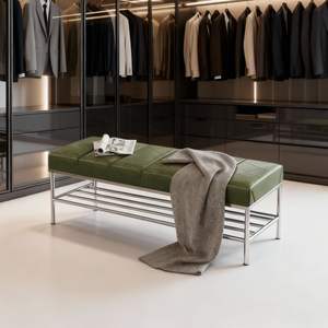 Banc à chaussures rembourré avec cadre en fer, banc long avec rangement pour entrée, chambre ou couloir - Product Image 2