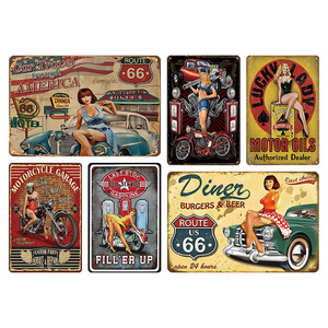 Letrero Metálico Retro Route 66 Pin Up, Decoración de Pared con Diseño de Auto Viajando por América, para Garaje, Cueva del Hombre, Bar - Product Image 4
