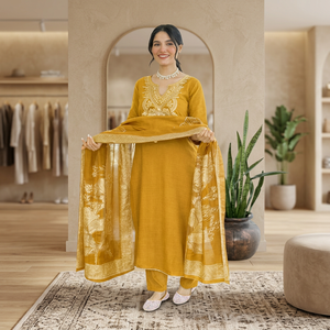 Launching New Designer Party Wear Look Pur Heavy Slub Cotton Embroidery Work <b>Top</b> & Bottom With Dupatta set - Product Image 1