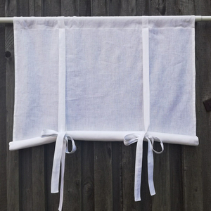 Voilage en lin blanc français sur mesure, réglable, à nouer, pour café, salon, cuisine, fenêtre, rideau - Product Image 3