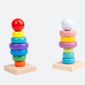 Apilador de arcoíris de madera clásico recién llegado, juguetes educativos de apilamiento para niños - Product Image 5