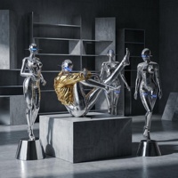 Luxuriöse Kunstharz-Elektroplattierte Künstlerische Menschliche Figur-Skulptur mit Mode-Thema für Inneneinrichtung