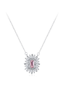 Parure de bijoux 2 pièces en zircon rose baguette, collier halo soleil et boucles d'oreilles clous, pour femme, mariage et soirée - Product Image 1