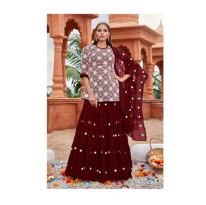 Costume de créateur entièrement cousu Georgette Sharara avec broderie en coton pour fête, festival et occasion spéciale - Product Image 1