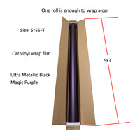 Vente de liquidation B2B, film de protection de carrosserie pour voiture ultra mat 55 pieds, violet magique à noir, vinyle PVC anti-rayures, film de changement de couleur pour automobile