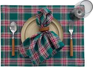 Handcrafted Pure Linen Dinner <strong>Napkins</strong> Green <strong>Tartan</strong> Plaid Washable Cloth <strong>Napkins</strong> for Everyday Dining - Product Image 4