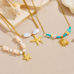 Qian Yue Beach Style Seashell Starfish Necklace Women's Stainless Steel Multi-element Jewelry Fashion Accessory - Product Image 2