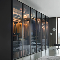 Armoire de style européen, placard de chambre à coucher, porte en verre fermée avec éclairage LED, espace de rangement pour vêtements, villa, dressing