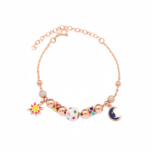 Azul marino esmalte Luna y amarillo sol bola blanca encanto pulsera venta al por mayor hecho a mano 925 joyería fina de plata esterlina - Product Image 2