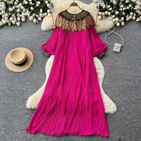 Robe longue décontractée pour femme, élégante, ornée de paillettes, plissée, à manches longues, coupe ample, style A, pour tous les jours et les soirées