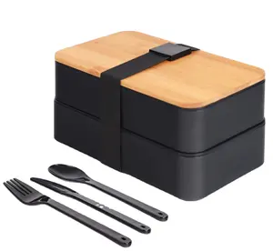 Пищевой контейнер, коробка для хранения еды, японский Ланч-бокс Bento с бамбуковой крышкой
