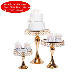 豪华金属镜面珍珠蛋糕架套装金银婚礼装饰用品派对甜点架顶部圆形可分离