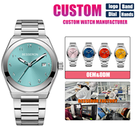 Montre à quartz de luxe en acier inoxydable avec cadran arabe OEM ODM, résistante à l'eau 5 ATM, verre saphir luminescent pour hommes