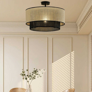 Japanese Wabi Sabi Style Raffia Pendant <b>Light</b> Round Black E27 Chandelier For <b>Dining</b> Living Bedroom Study - Product Image 5