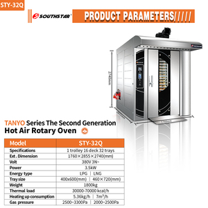 <span class=keywords><strong>Forno</strong></span> Rotativo a Gas Commerciale Southstar STY-32Q con Controllo Touch e Digitale, Porta Scorrevole, 1 Ripiano per Uso Panetteria - Product Image 6